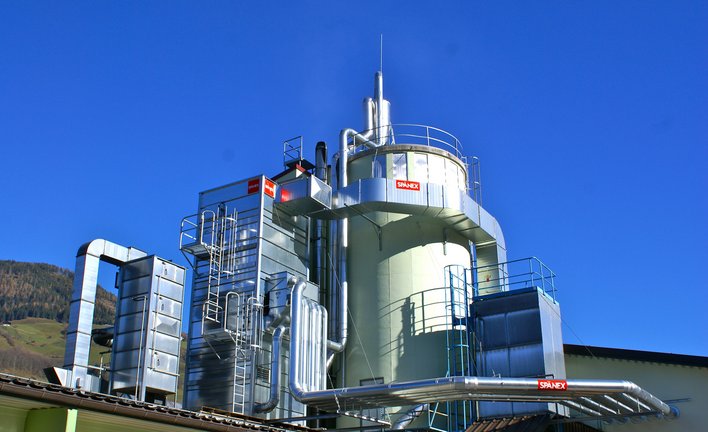 Two compact filter units with built-in extraction fans with return air ducts & pneumatic transport system to the silo